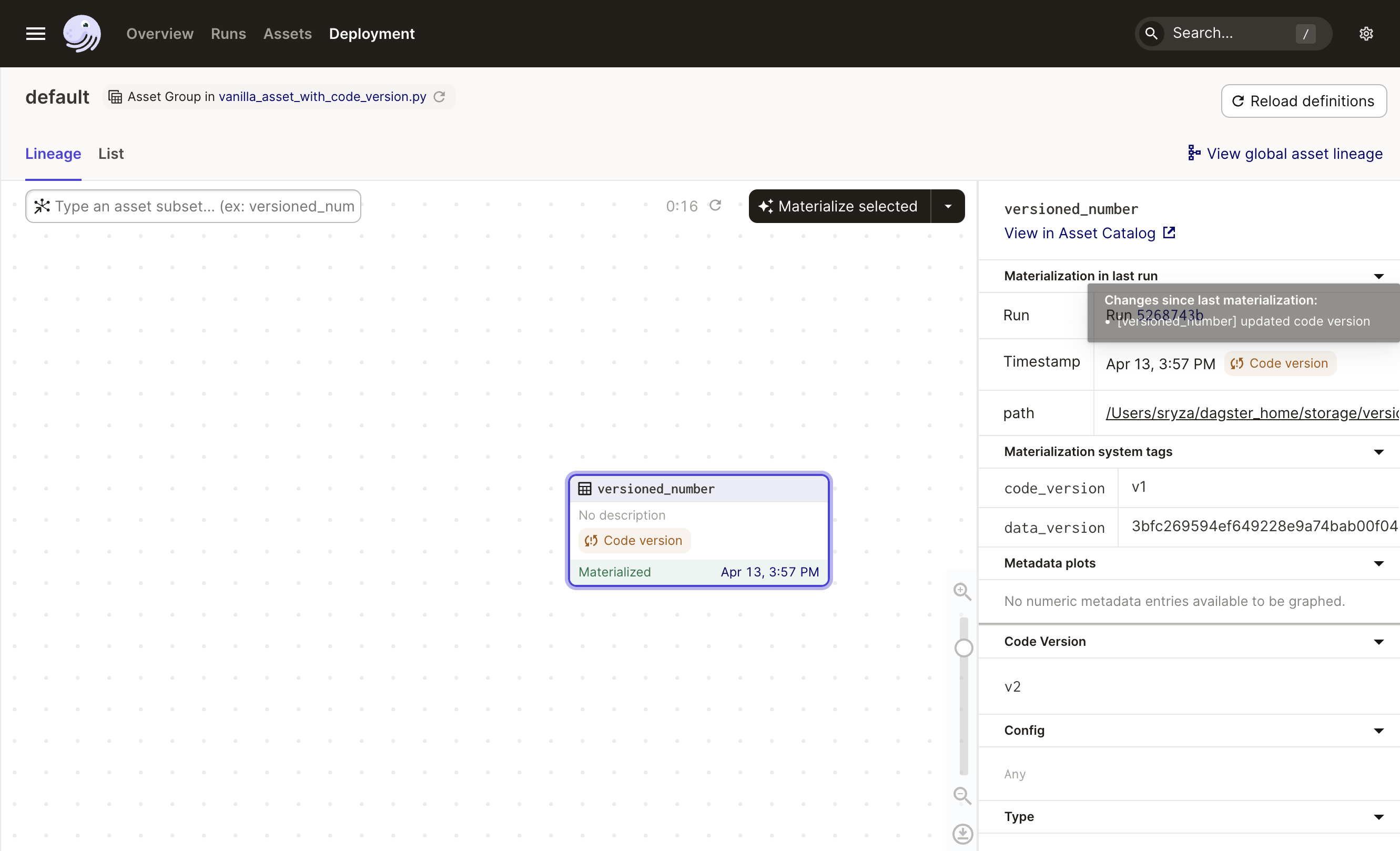 Simple asset data version with code version (v2)